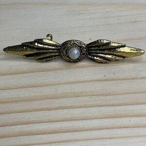 Vintage Art Deco Gold-Tone Brooch With Faux Pearl Center